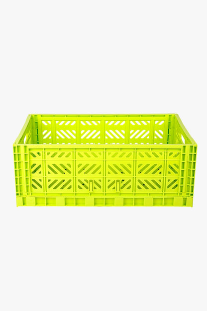 Foldable Storage Bins, Plastic Crate for Storage, Collapsible Crate, Utility Stackable Box Large Acid Yellow