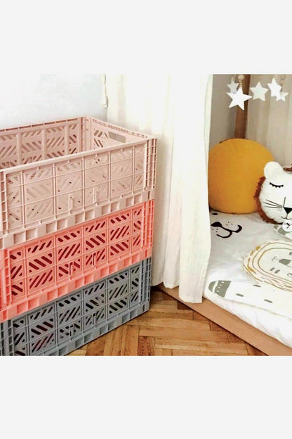 Foldable Storage Bins, Plastic Crate for Storage, Collapsible Crate, Utility Stackable Box Large Salmon Pink