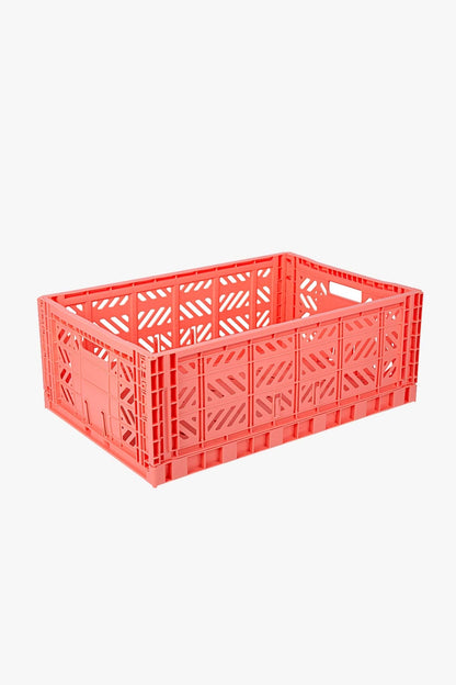 Foldable Storage Bins, Plastic Crate for Storage, Collapsible Crate, Utility Stackable Box Large Salmon Pink