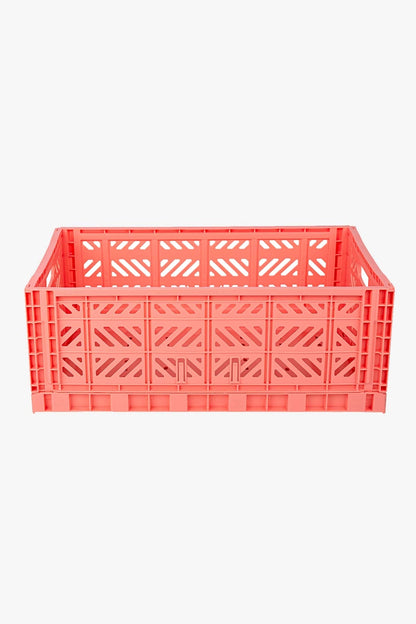 Foldable Storage Bins, Plastic Crate for Storage, Collapsible Crate, Utility Stackable Box Large Salmon Pink