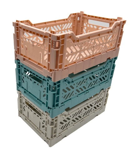 Luna Crates 3-Pack Foldable Storage Bins, Plastic Crate for Storage, Collapsible Crate, Utility Stackable Box Small