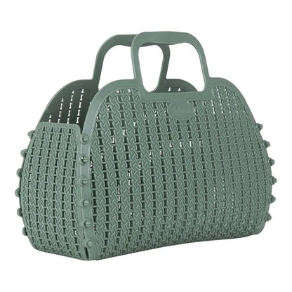Almond Green Foldable Mini Plastic Women's Tote Bag - Luna Crates