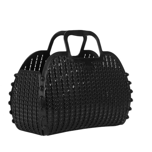 Black Foldable Mini Plastic Women's Tote Bag - Luna Crates
