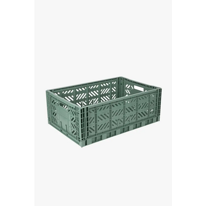 Foldable Storage Bins, Plastic Crate for Storage, Collapsible Crate, Utility Stackable Box Large Almond Green - Luna Crates