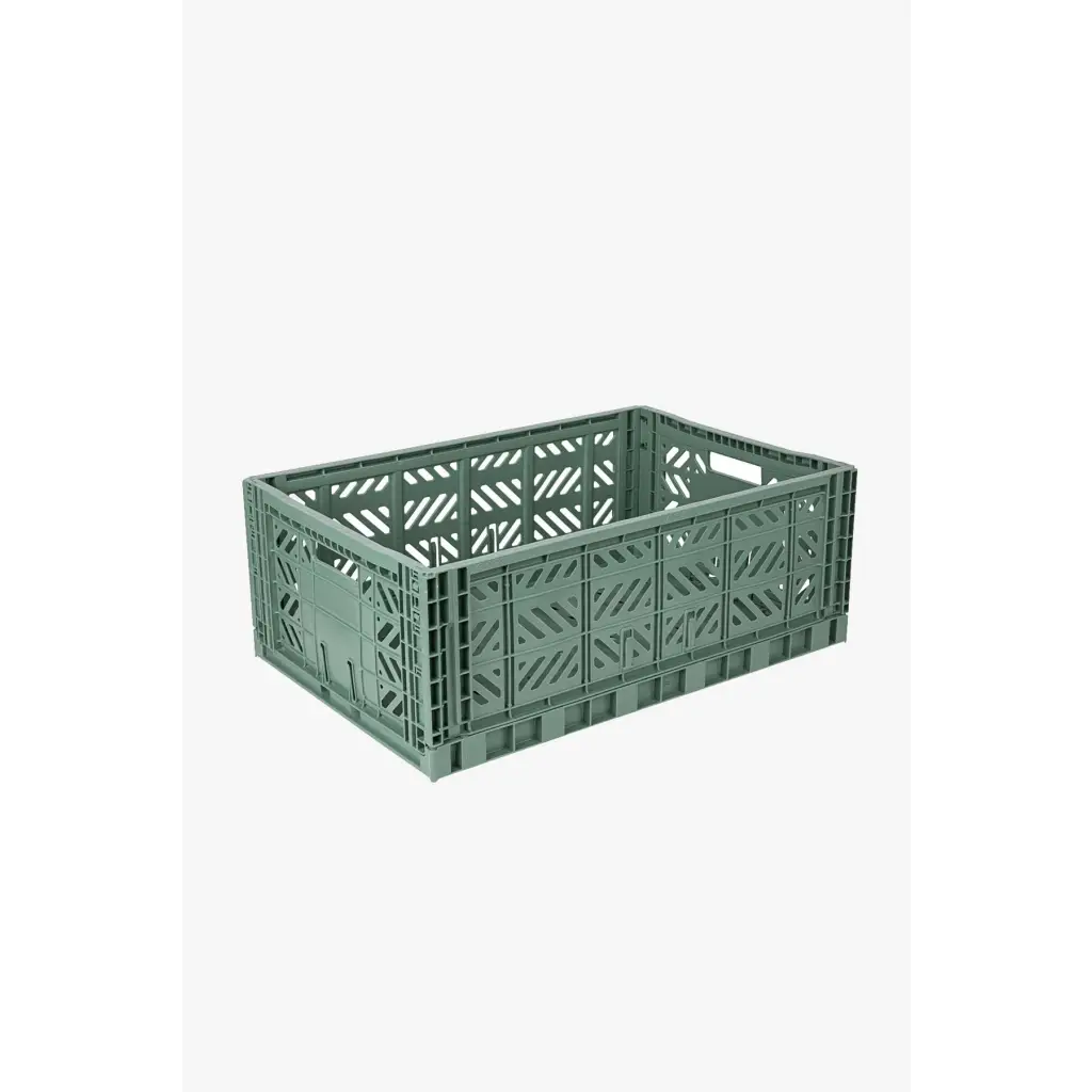 Foldable Storage Bins, Plastic Crate for Storage, Collapsible Crate, Utility Stackable Box Large Almond Green - Luna Crates