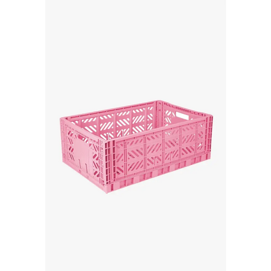 Foldable Storage Bins, Plastic Crate for Storage, Collapsible Crate, Utility Stackable Box Large Baby Pink - Luna Crates