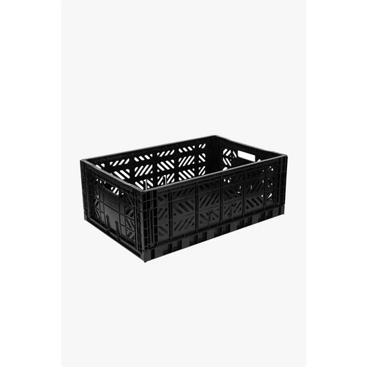 Foldable Storage Bins, Plastic Crate for Storage, Collapsible Crate, Utility Stackable Box Large Black - Luna Crates