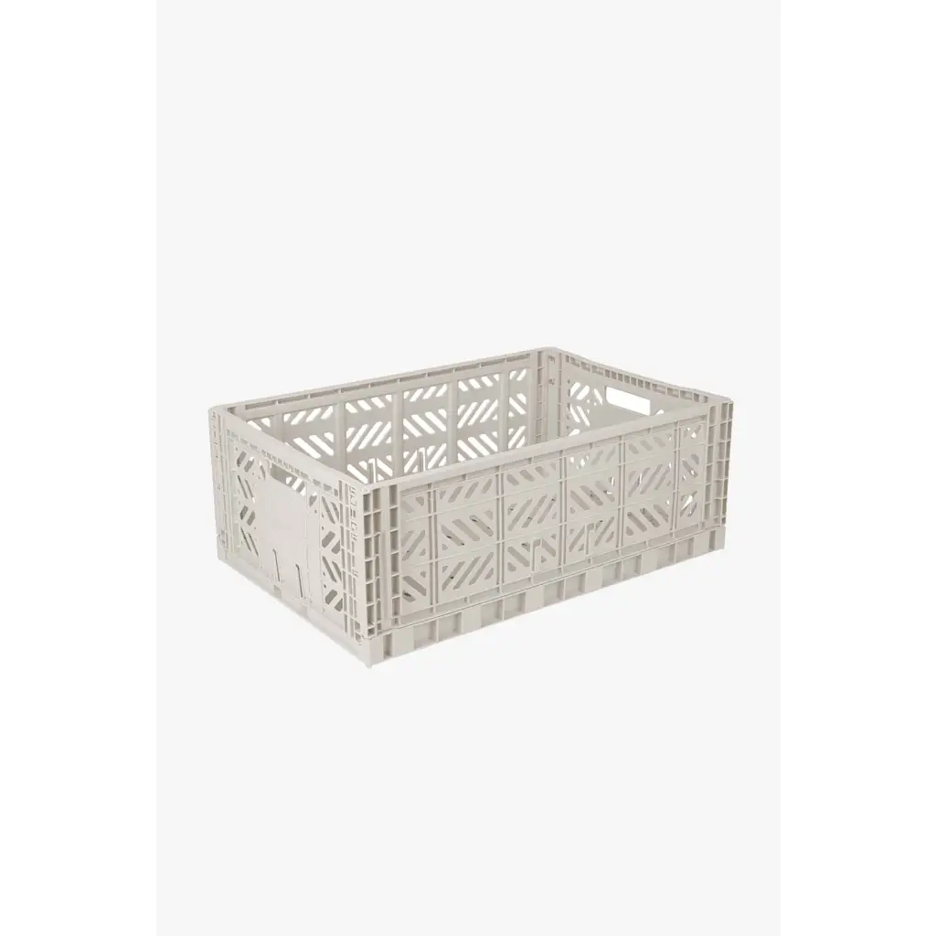 Foldable Storage Bins, Plastic Crate for Storage, Collapsible Crate, Utility Stackable Box Large Light Gray - Luna Crates