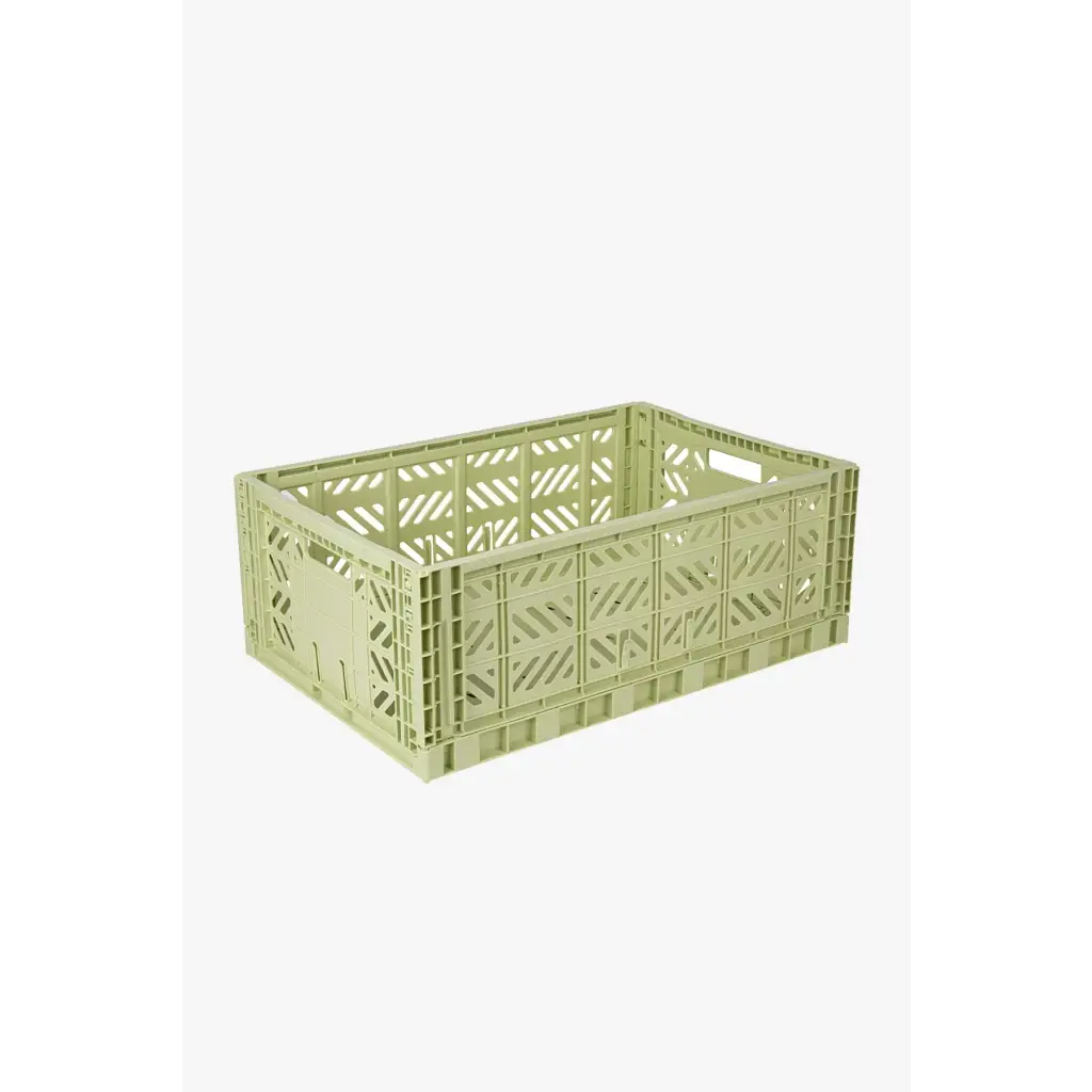 Foldable Storage Bins, Plastic Crate for Storage, Collapsible Crate, Utility Stackable Box Large Lime Cream - Luna Crates