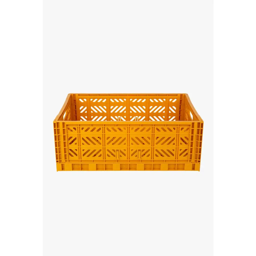 Foldable Storage Bins, Plastic Crate for Storage, Collapsible Crate, Utility Stackable Box Large Mustard - Luna Crates