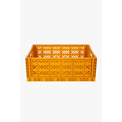 Foldable Storage Bins, Plastic Crate for Storage, Collapsible Crate, Utility Stackable Box Large Mustard - Luna Crates