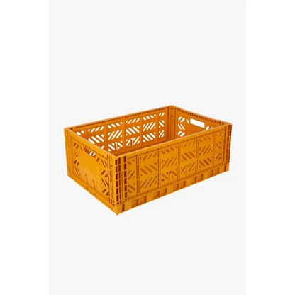 Foldable Storage Bins, Plastic Crate for Storage, Collapsible Crate, Utility Stackable Box Large Mustard - Luna Crates