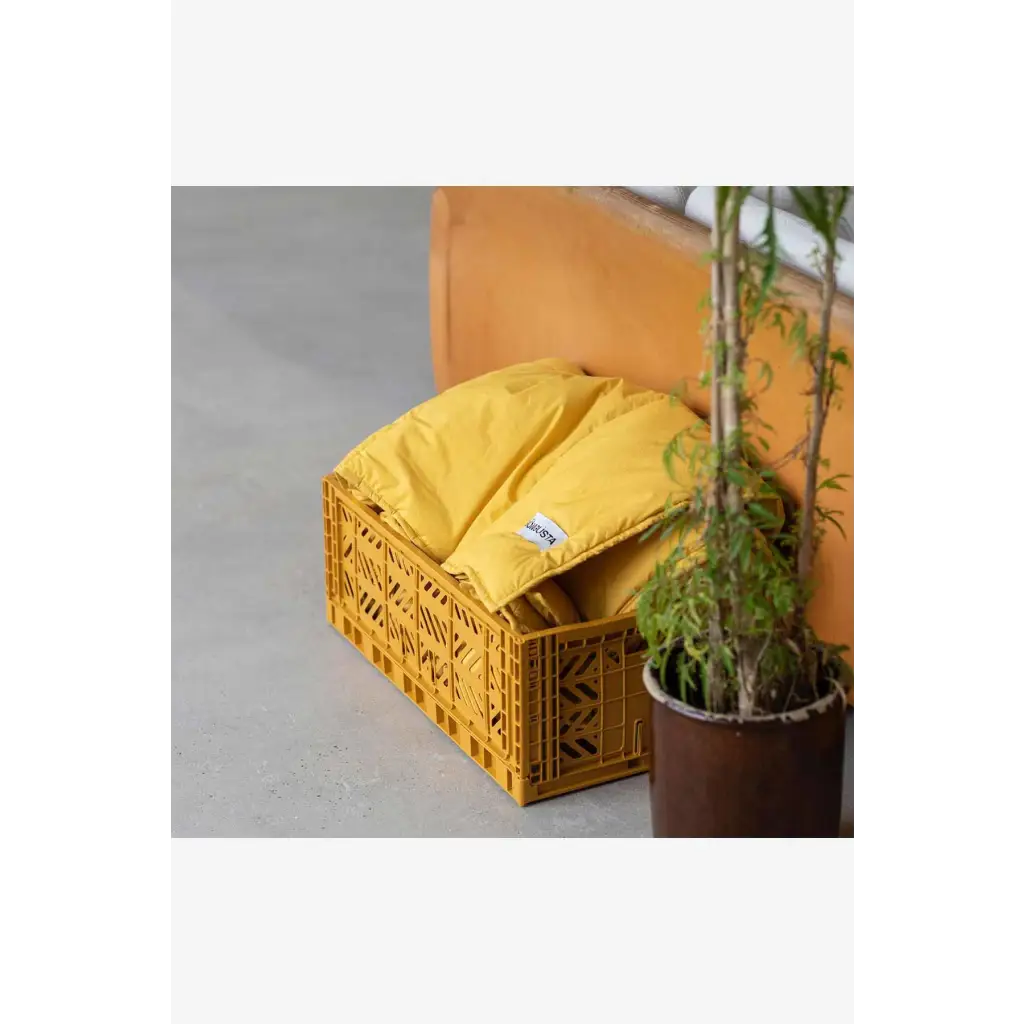 Foldable Storage Bins, Plastic Crate for Storage, Collapsible Crate, Utility Stackable Box Large Mustard - Luna Crates