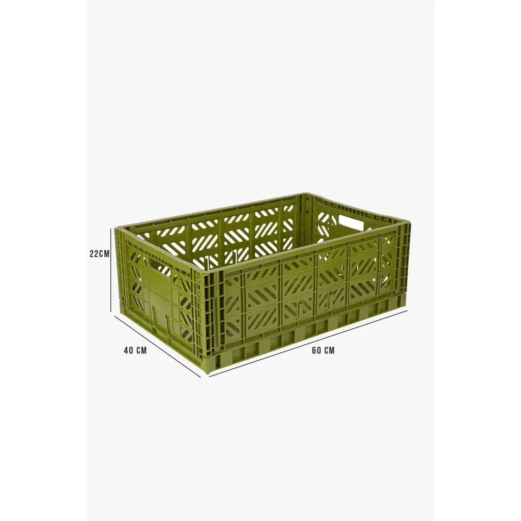 Foldable Storage Bins, Plastic Crate for Storage, Collapsible Crate, Utility Stackable Box Large Olive - Luna Crates