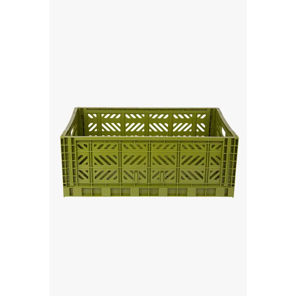 Foldable Storage Bins, Plastic Crate for Storage, Collapsible Crate, Utility Stackable Box Large Olive - Luna Crates