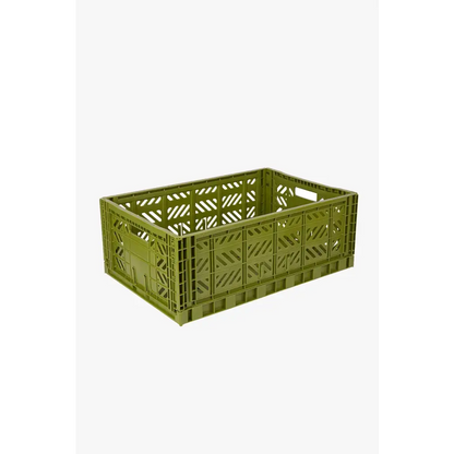 Foldable Storage Bins, Plastic Crate for Storage, Collapsible Crate, Utility Stackable Box Large Olive - Luna Crates