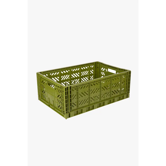 Foldable Storage Bins, Plastic Crate for Storage, Collapsible Crate, Utility Stackable Box Large Olive - Luna Crates