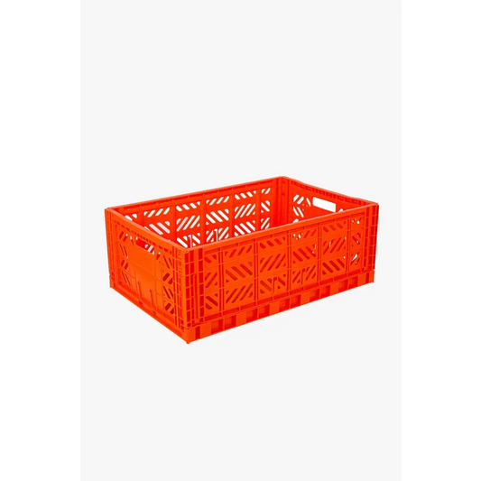 Foldable Storage Bins, Plastic Crate for Storage, Collapsible Crate, Utility Stackable Box Large Orange - Luna Crates
