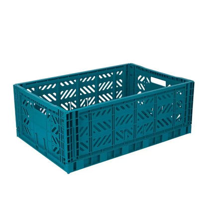 Foldable Storage Bins, Plastic Crate for Storage, Collapsible Crate, Utility Stackable Box Large Peacock Green - Luna Crates