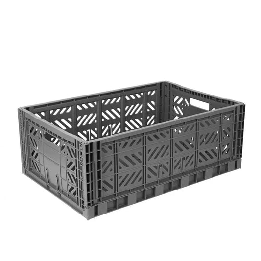 Foldable Storage Bins, Plastic Crate for Storage, Collapsible Crate, Utility Stackable Box Large Stone Grey - Luna Crates