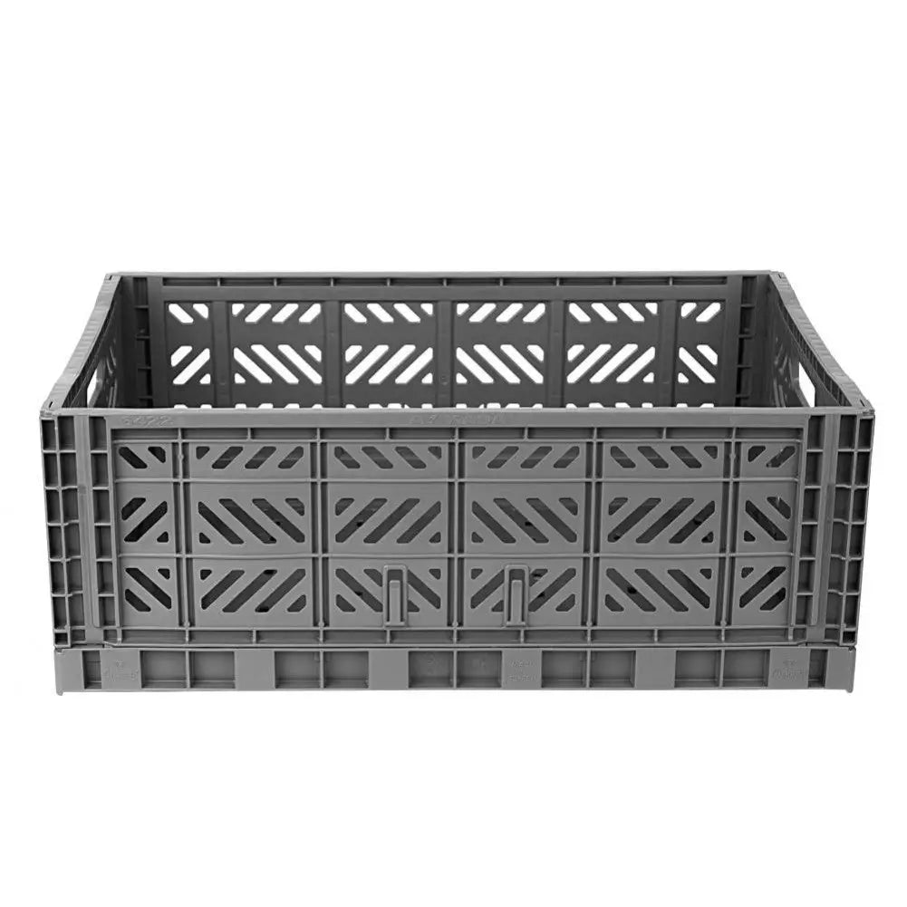 Foldable Storage Bins, Plastic Crate for Storage, Collapsible Crate, Utility Stackable Box Large Stone Grey - Luna Crates