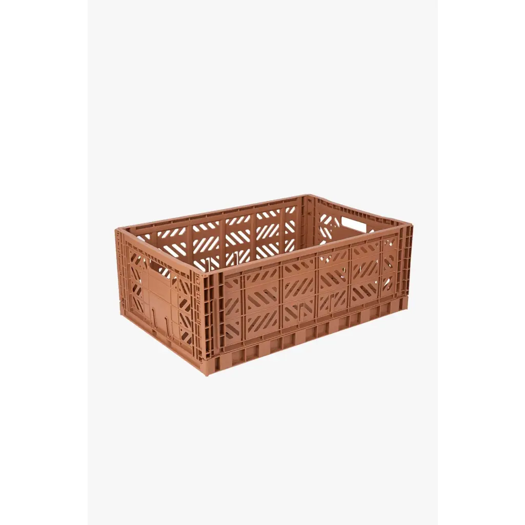 Foldable Storage Bins, Plastic Crate for Storage, Collapsible Crate, Utility Stackable Box Large Tan - Luna Crates