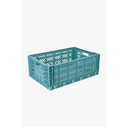 Foldable Storage Bins, Plastic Crate for Storage, Collapsible Crate, Utility Stackable Box Large Teal - Luna Crates