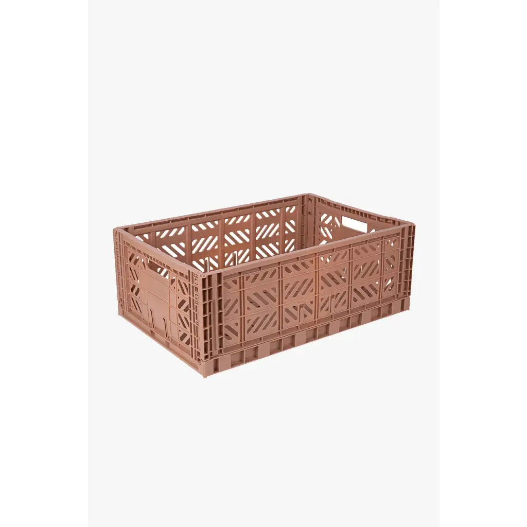 Foldable Storage Bins, Plastic Crate for Storage, Collapsible Crate, Utility Stackable Box Large Warm Taupe - Luna Crates