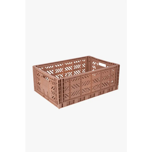 Foldable Storage Bins, Plastic Crate for Storage, Collapsible Crate, Utility Stackable Box Large Warm Taupe - Luna Crates