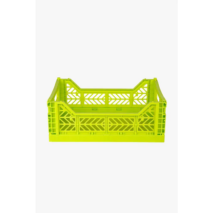 Foldable Storage Bins, Plastic Crate for Storage, Collapsible Crate, Utility Stackable Box Medium Acid Yellow - Luna Crates