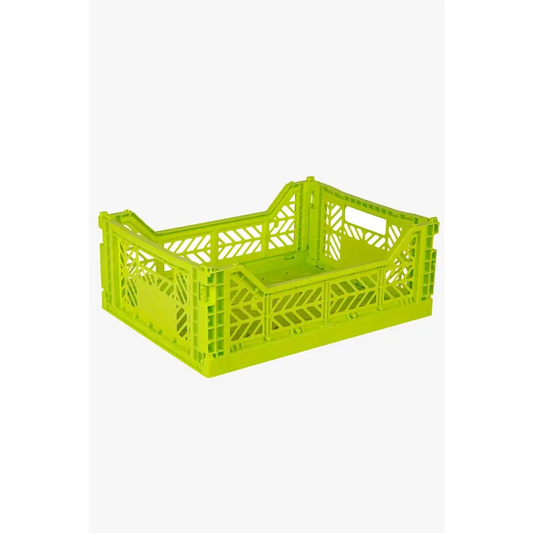 Foldable Storage Bins, Plastic Crate for Storage, Collapsible Crate, Utility Stackable Box Medium Acid Yellow - Luna Crates