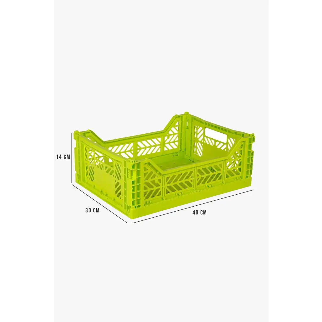 Foldable Storage Bins, Plastic Crate for Storage, Collapsible Crate, Utility Stackable Box Medium Acid Yellow - Luna Crates