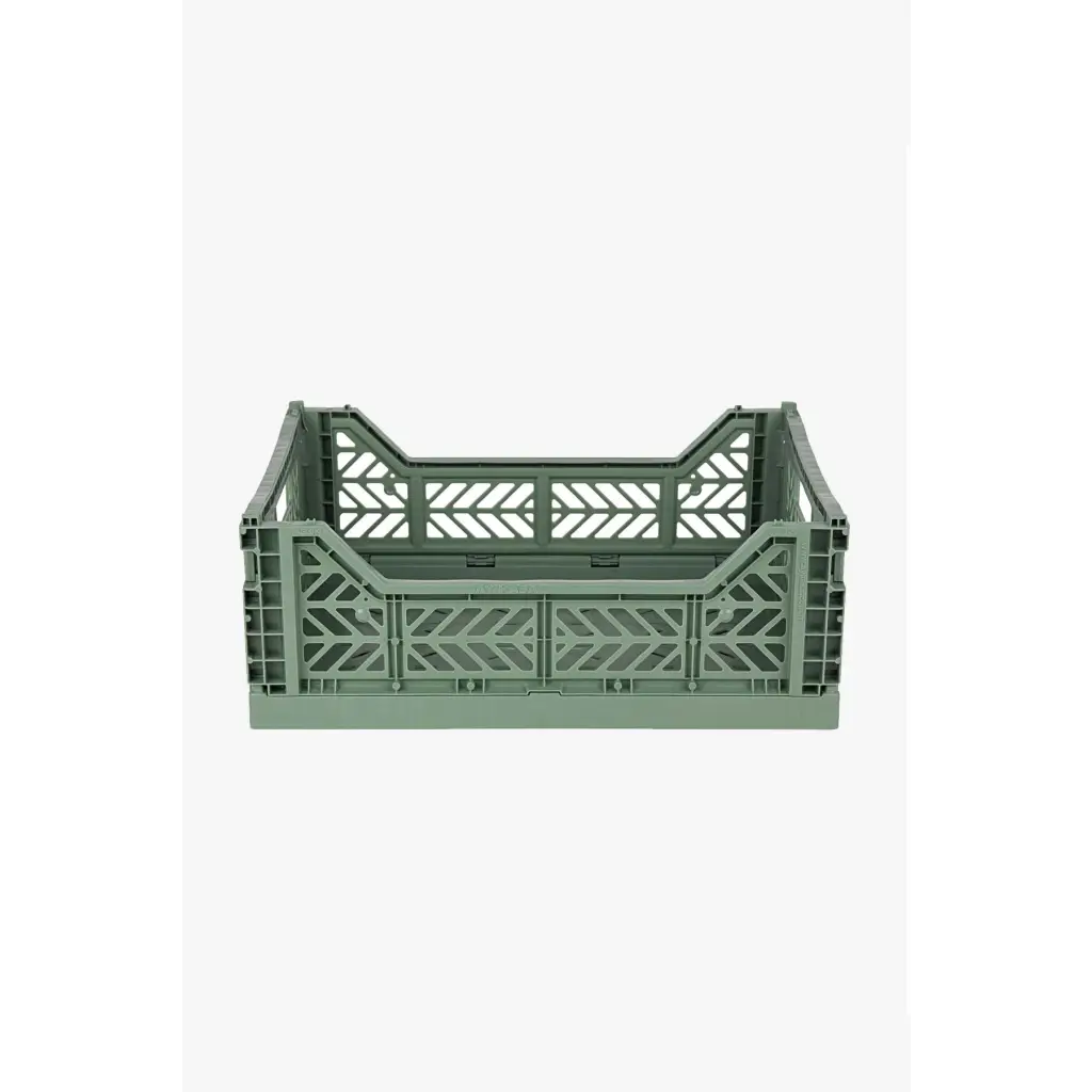 Foldable Storage Bins, Plastic Crate for Storage, Collapsible Crate, Utility Stackable Box Medium Almond Green - Luna Crates