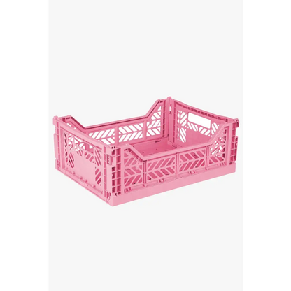 Foldable Storage Bins, Plastic Crate for Storage, Collapsible Crate, Utility Stackable Box Medium Baby Pink - Luna Crates