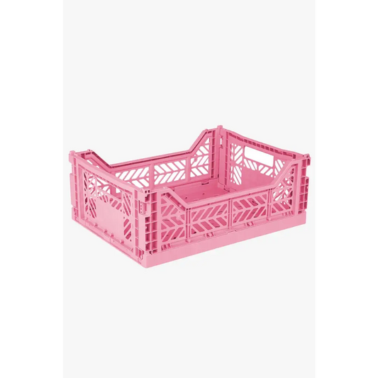 Foldable Storage Bins, Plastic Crate for Storage, Collapsible Crate, Utility Stackable Box Medium Baby Pink - Luna Crates