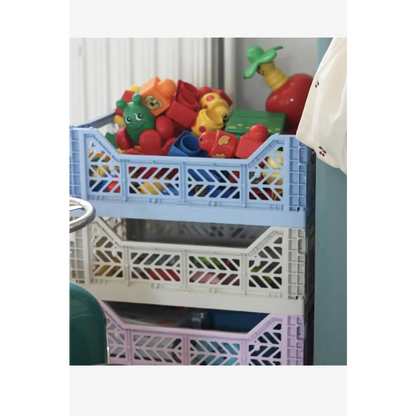 Foldable Storage Bins, Plastic Crate for Storage, Collapsible Crate, Utility Stackable Box Medium Baby Blue - Luna Crates