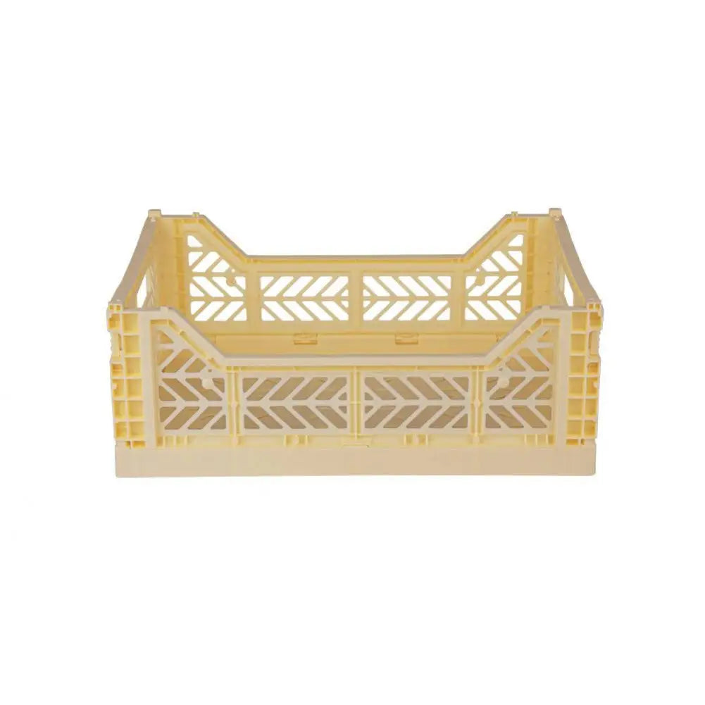 Foldable Storage Bins, Plastic Crate for Storage, Collapsible Crate, Utility Stackable Box Medium Banana - Luna Crates