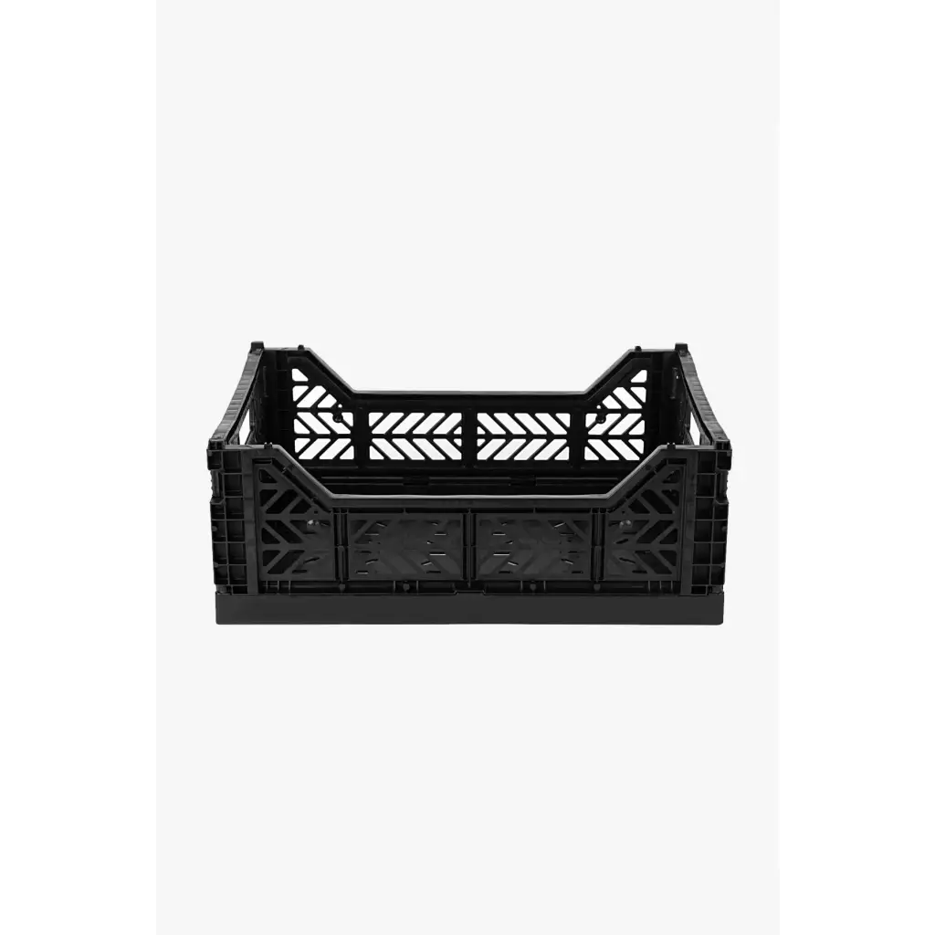 Foldable Storage Bins, Plastic Crate for Storage, Collapsible Crate, Utility Stackable Box Medium Black - Luna Crates