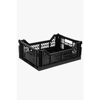 Foldable Storage Bins, Plastic Crate for Storage, Collapsible Crate, Utility Stackable Box Medium Black - Luna Crates