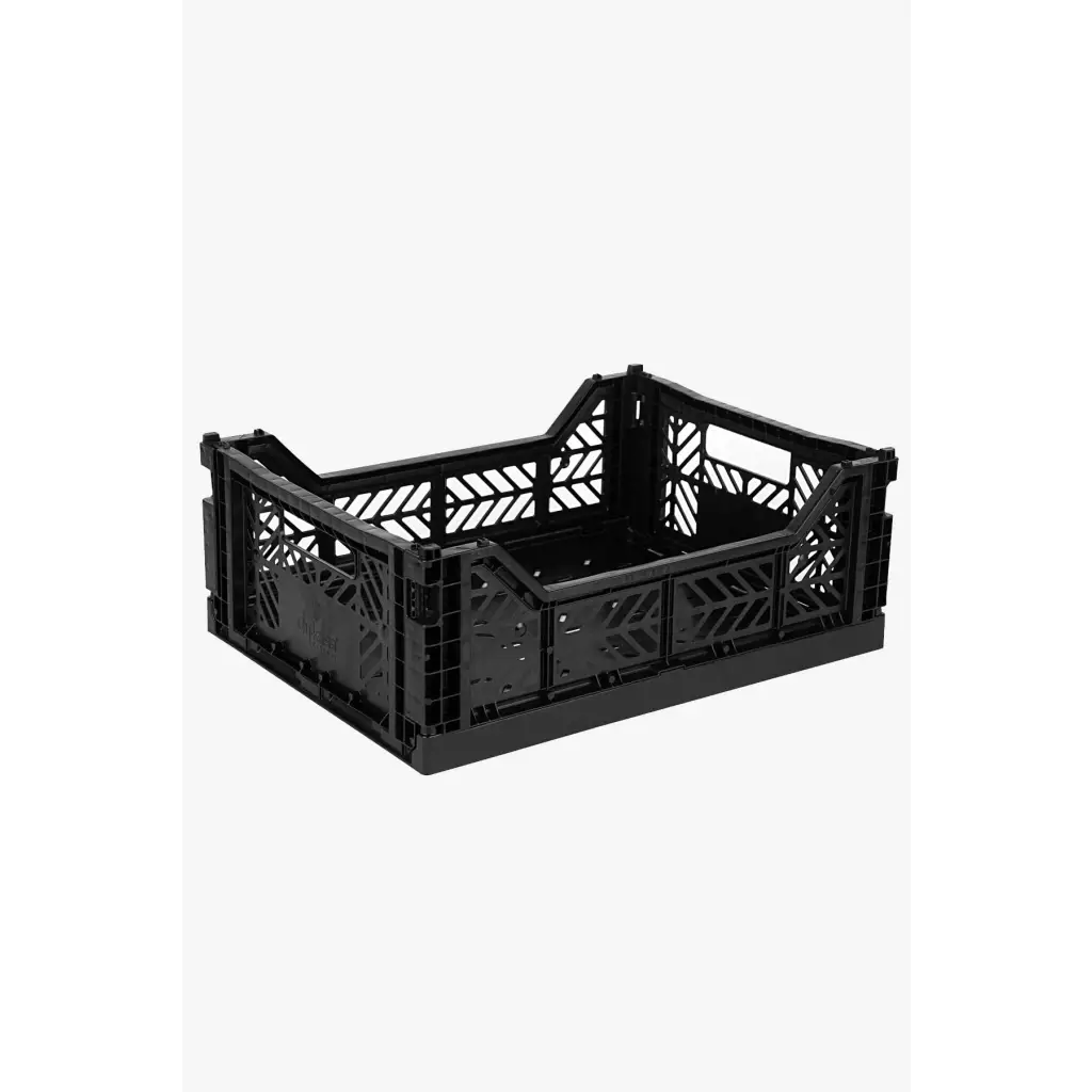 Foldable Storage Bins, Plastic Crate for Storage, Collapsible Crate, Utility Stackable Box Medium Black - Luna Crates