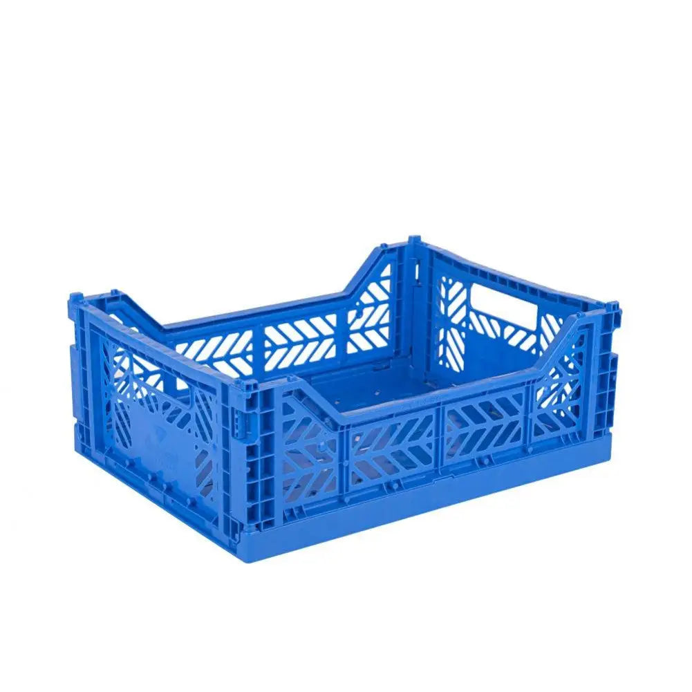 Foldable Storage Bins, Plastic Crate for Storage, Collapsible Crate, Utility Stackable Box Medium Blue - Luna Crates