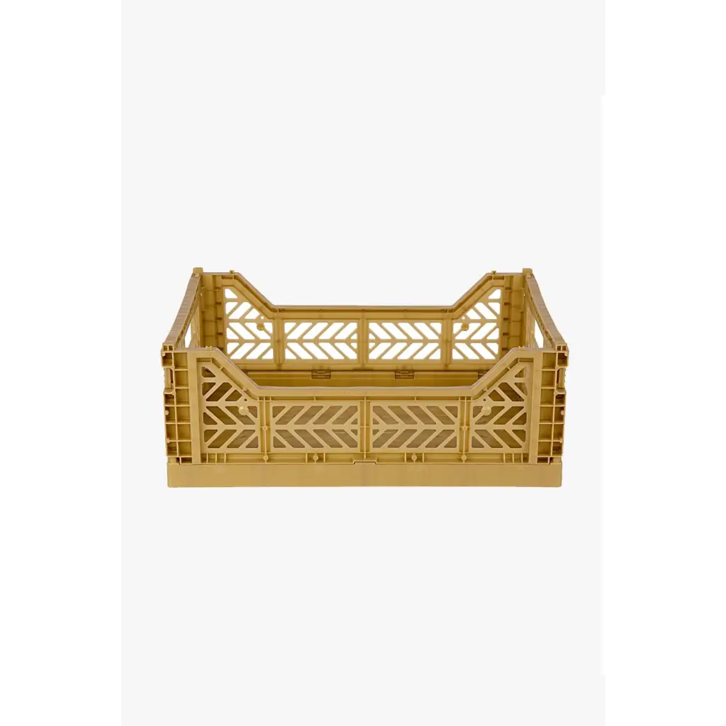 Foldable Storage Bins, Plastic Crate for Storage, Collapsible Crate, Utility Stackable Box Medium Gold - Luna Crates