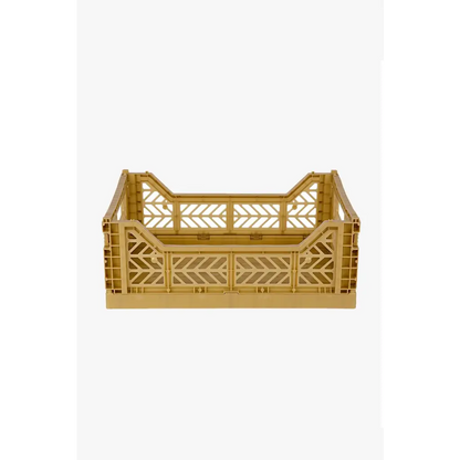 Foldable Storage Bins, Plastic Crate for Storage, Collapsible Crate, Utility Stackable Box Medium Gold - Luna Crates