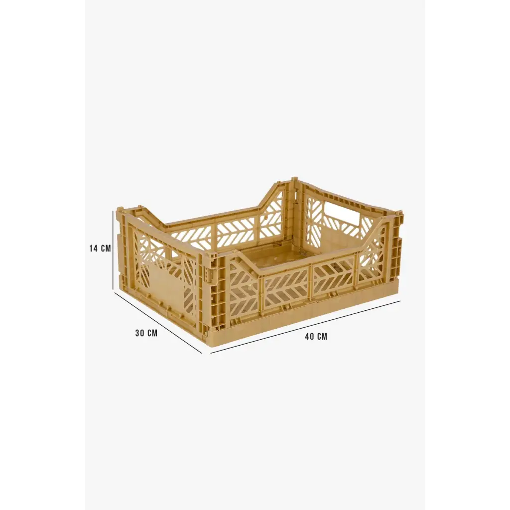 Foldable Storage Bins, Plastic Crate for Storage, Collapsible Crate, Utility Stackable Box Medium Gold - Luna Crates