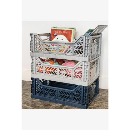 Foldable Storage Bins, Plastic Crate for Storage, Collapsible Crate, Utility Stackable Box Medium Gray - Luna Crates