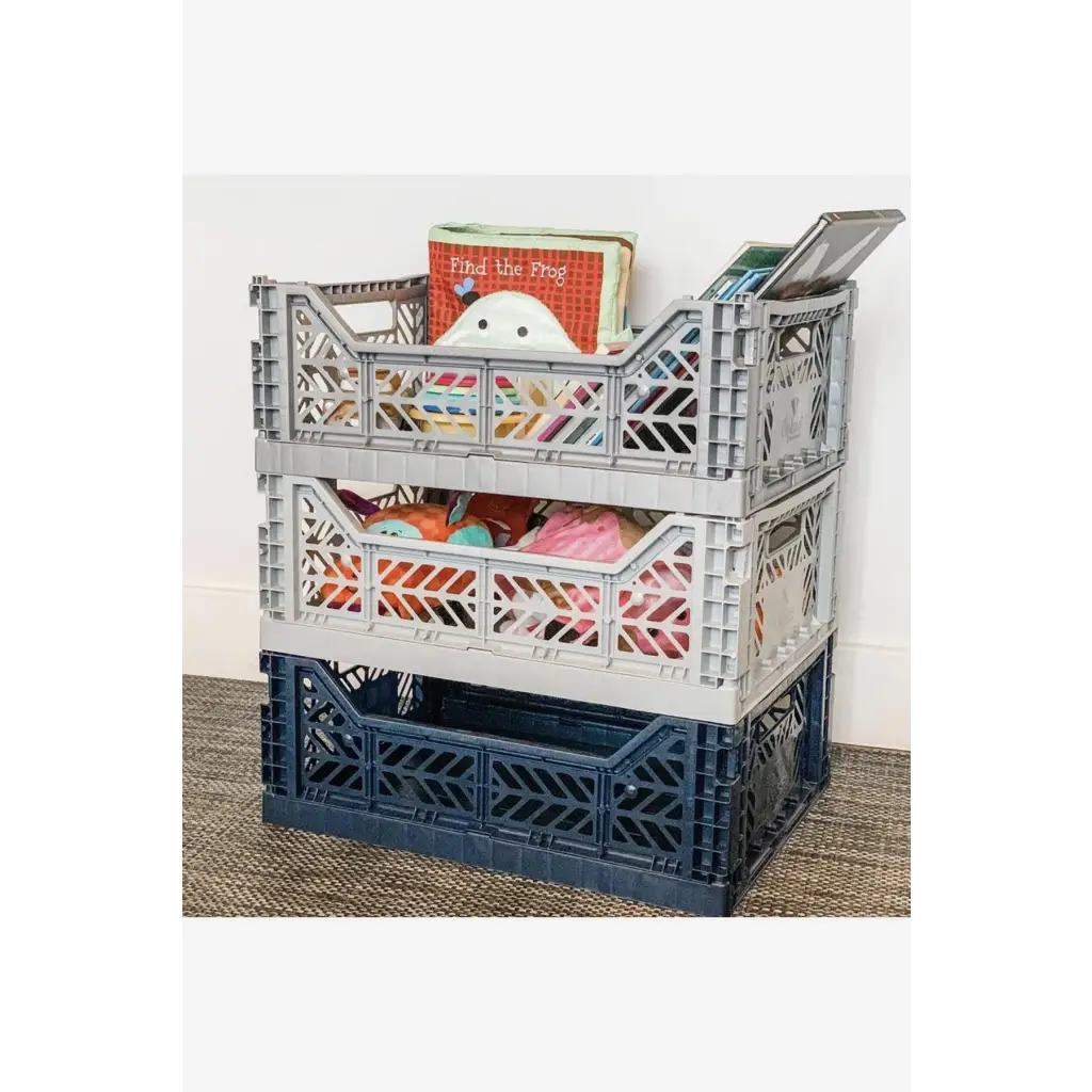 Foldable Storage Bins, Plastic Crate for Storage, Collapsible Crate, Utility Stackable Box Medium Gray - Luna Crates