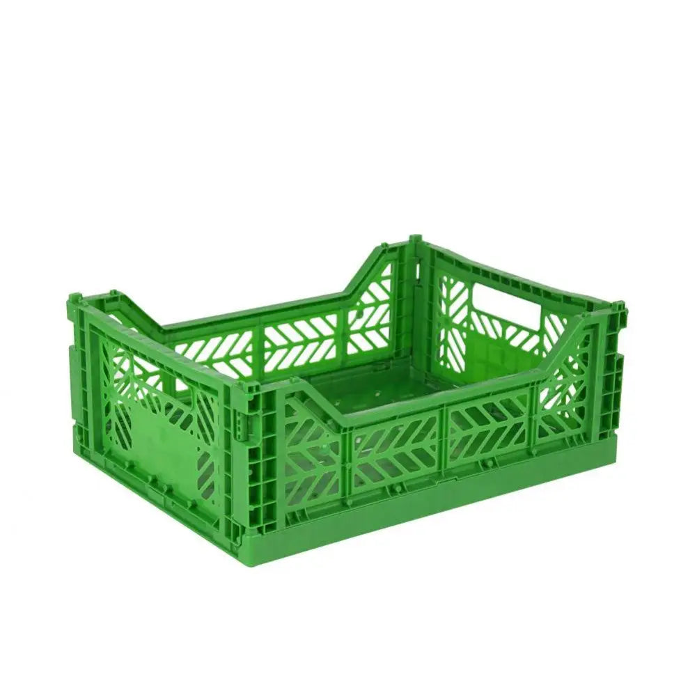 Foldable Storage Bins, Plastic Crate for Storage, Collapsible Crate, Utility Stackable Box Medium Green - Luna Crates