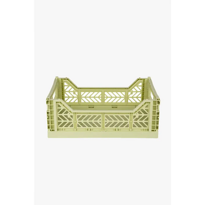 Foldable Storage Bins, Plastic Crate for Storage, Collapsible Crate, Utility Stackable Box Medium Lime Cream - Luna Crates
