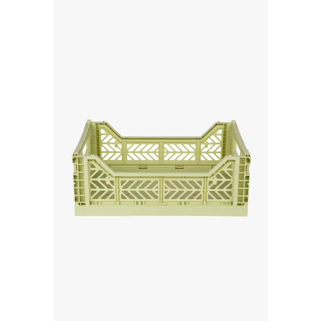 Foldable Storage Bins, Plastic Crate for Storage, Collapsible Crate, Utility Stackable Box Medium Lime Cream - Luna Crates
