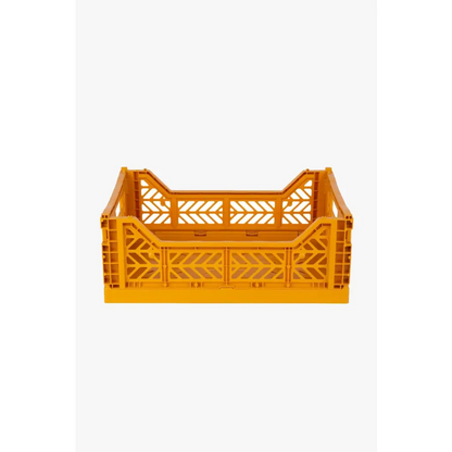 Foldable Storage Bins, Plastic Crate for Storage, Collapsible Crate, Utility Stackable Box Medium Mustard - Luna Crates